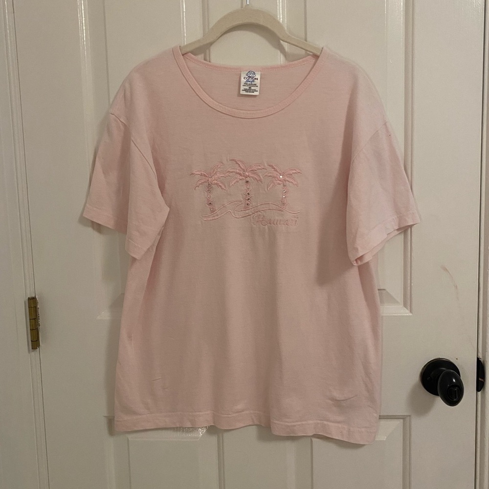 100% Cotton Vintage Pink Palm Tree Hawaii Short Sleeve Tee Size Medium M